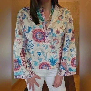 MissLook Floral & Bird Long Sleeve Tunic Size Large